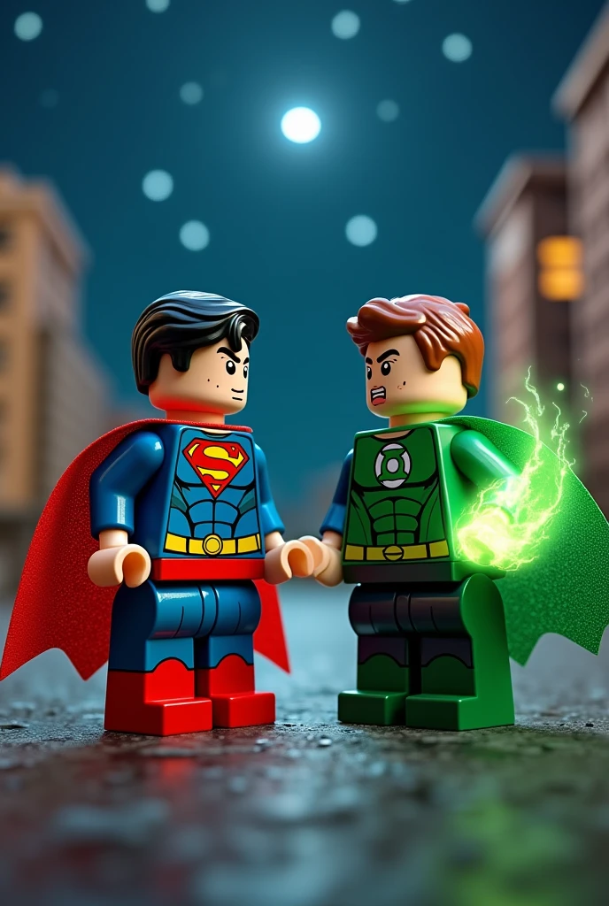 Superman and Green lantern in lego art, night