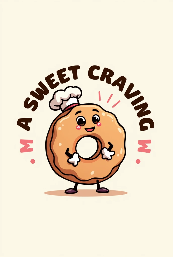 A donut logo with a happy animated little donut in the middle with legs and arms and a chef's hat , above that says A SWEET CRAVING, and below it says MB