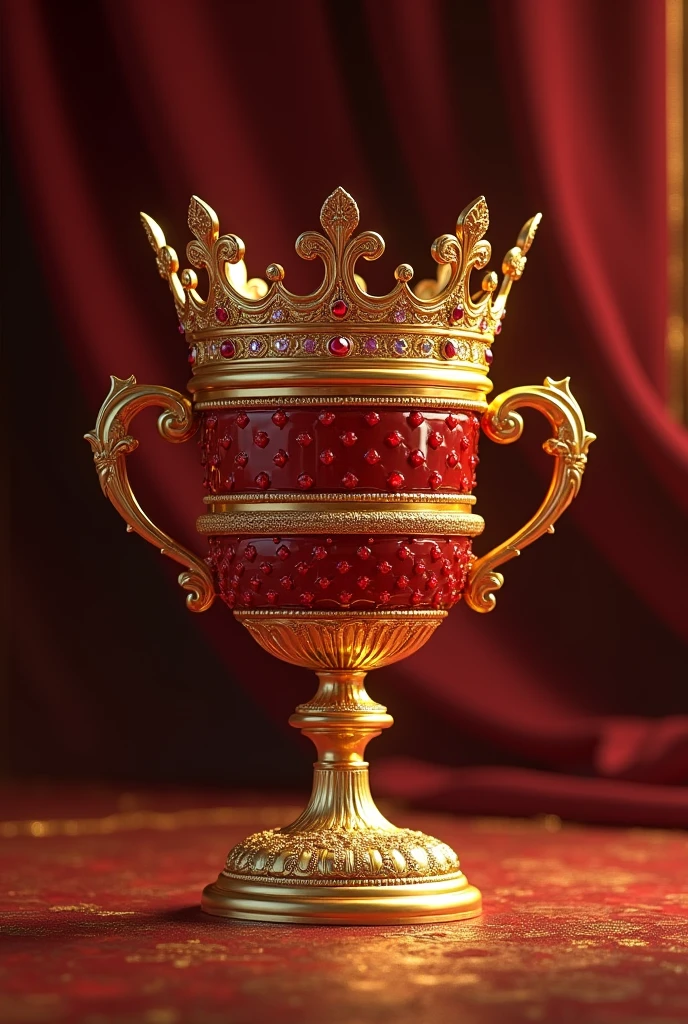 Golden cup with crown with cherry-colored band