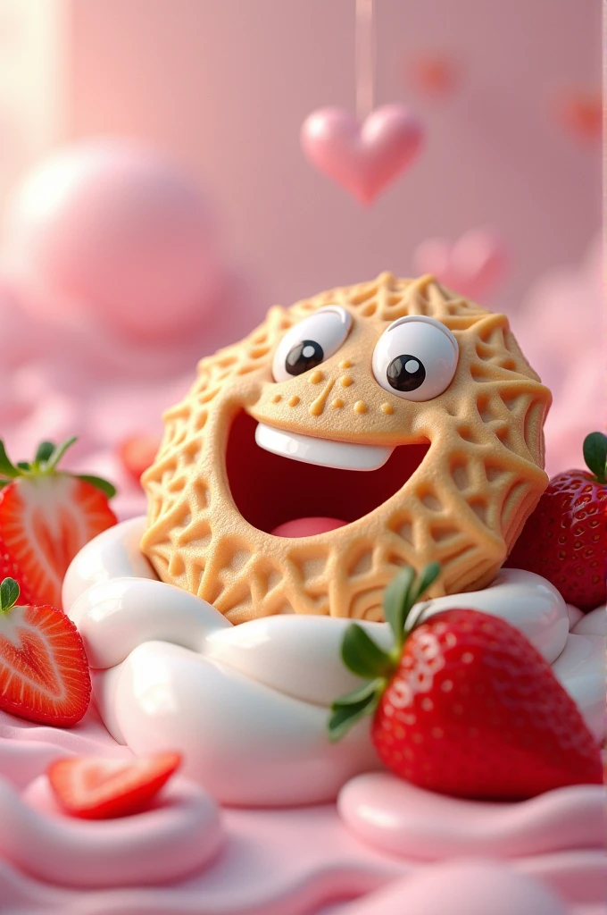Strawberries and cream, a laughing wafer and a dessert with eyes
