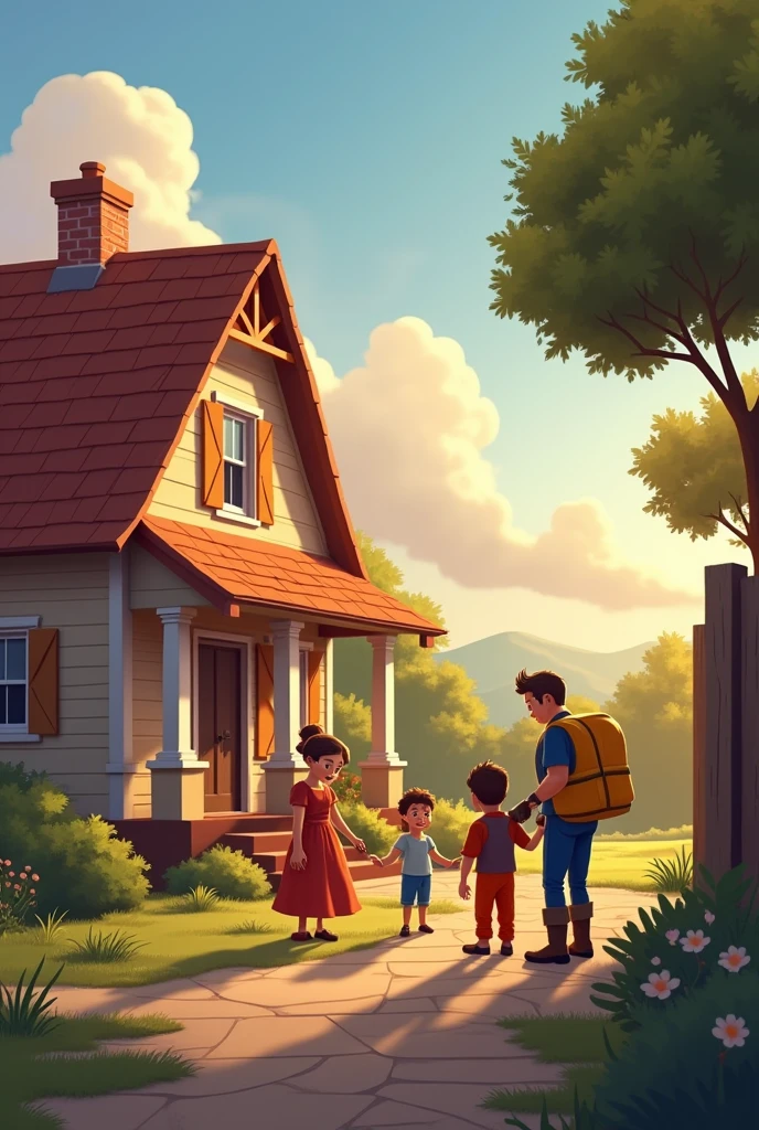A family assessing the damage to their home and providing first aid animated