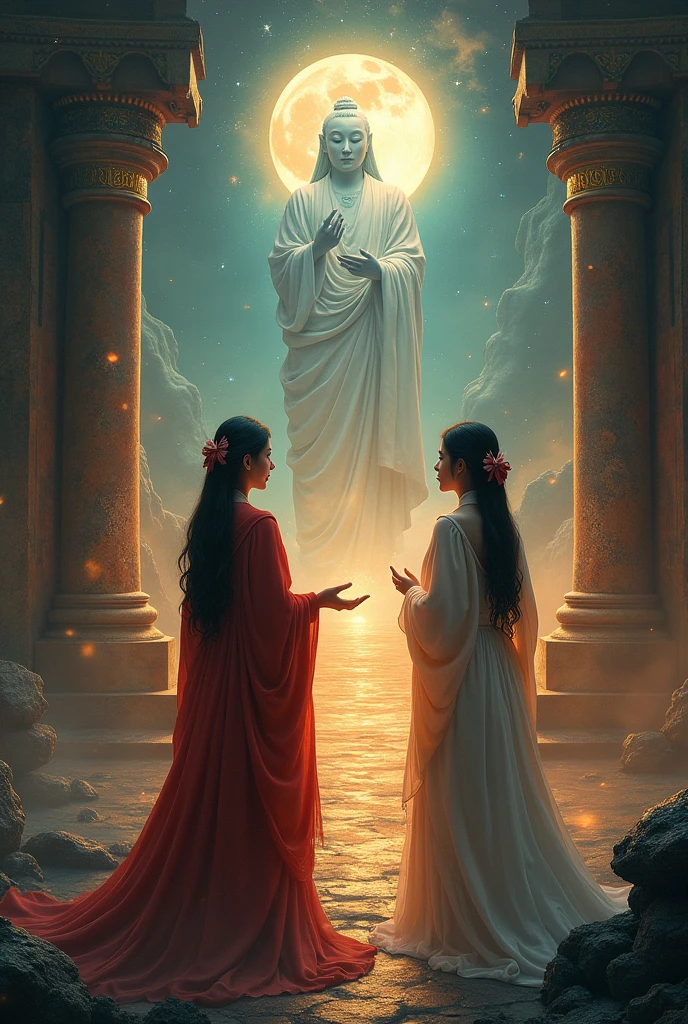 give me 2 asians in an astral temple talking