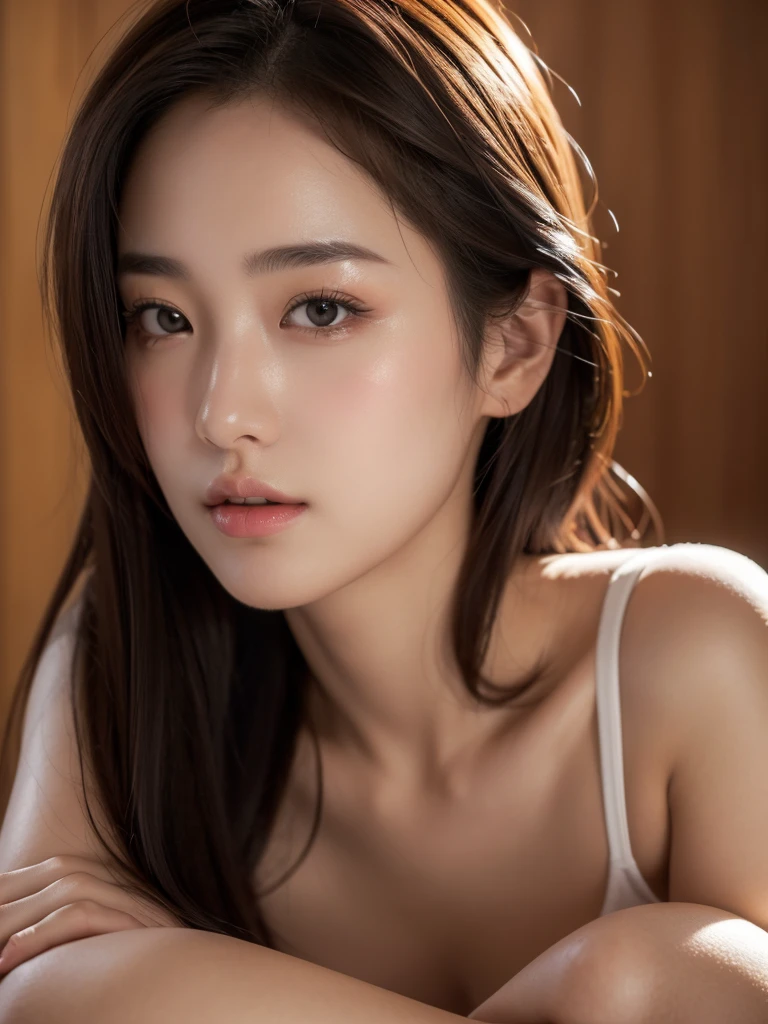 Ultra-detailed 40K photo, masterpiece, ultra high res, (photo realistic:2.0), soft warm lighting, ultra detailed vast background, front view, an ultra-detailed Korean girl, short brown hair,  