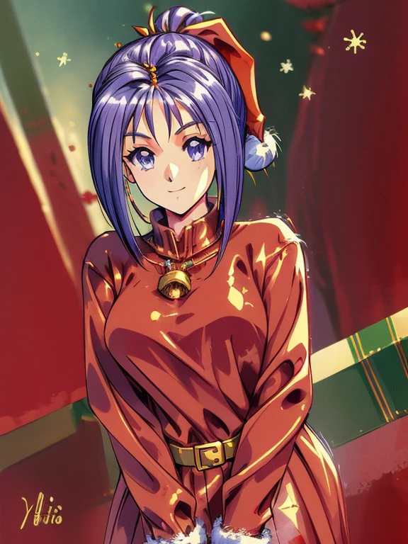 ((masterpiece)),((Ayako Katagiri)),((Katagiri Ayako)),((Mischievous Smile)),Anatomically perfect fingers,(((Snow Scene))),(((Santa Claus Costume))),winter,Separate costumes,Exposed navel