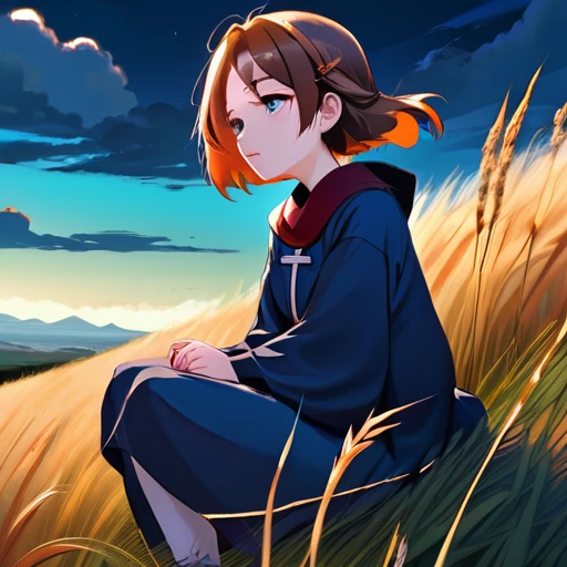 Requiem anime landscape of a girl＆cute corgidog sitting on a hill with grasses with dark blue clouds, blue cere madder sky  lightly big bell   with few clouds, anime nature wallpapers, beautiful anime scene, beautiful anime peace scene, Makoto Shinkai Cyril Rolando, beautiful scene of anime, amazing wallpaper, anime art wallpaper 8k, anime background, art anime background, anime 4k wallpaper, anime art 4k wallpaper, anime art 4k wallpaper,  prayer of requiem  prayer of requiem