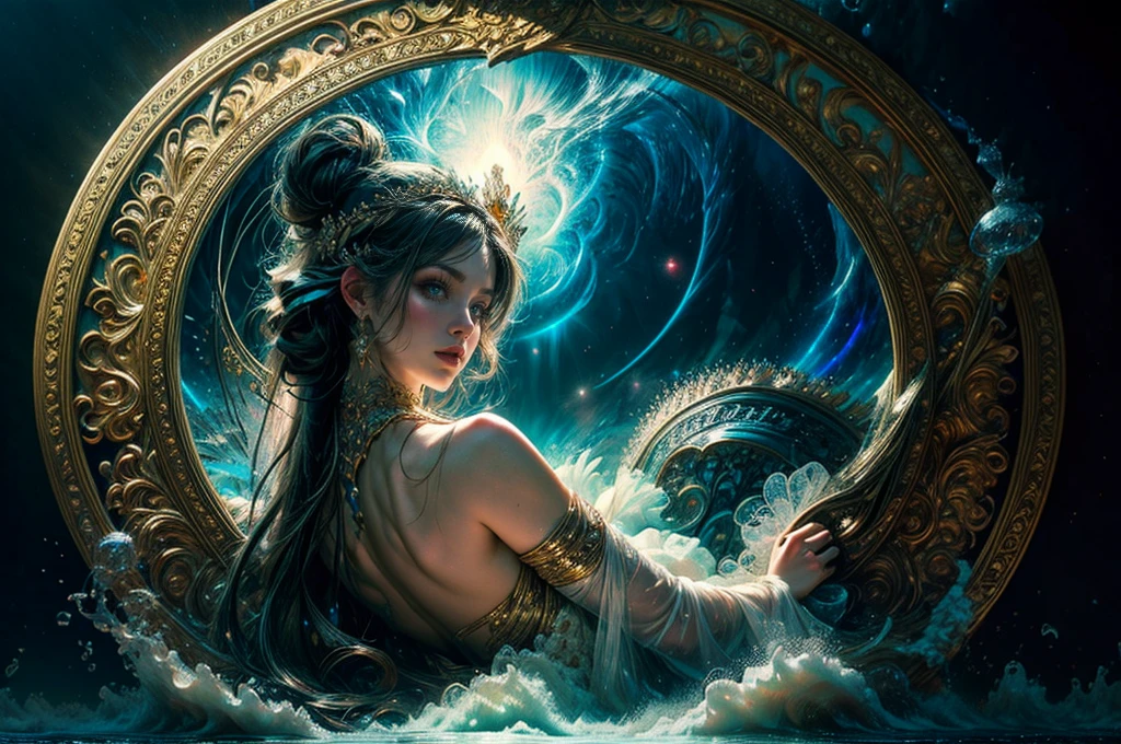 Diving Into The Ether Flowing with The Eternal Soul Through Vibration of love, everything is connected, Flowing energy, Spiritual, divine, dreamlike, cosmic, concept art, feminine beauty, god, dreamlike art, erotic