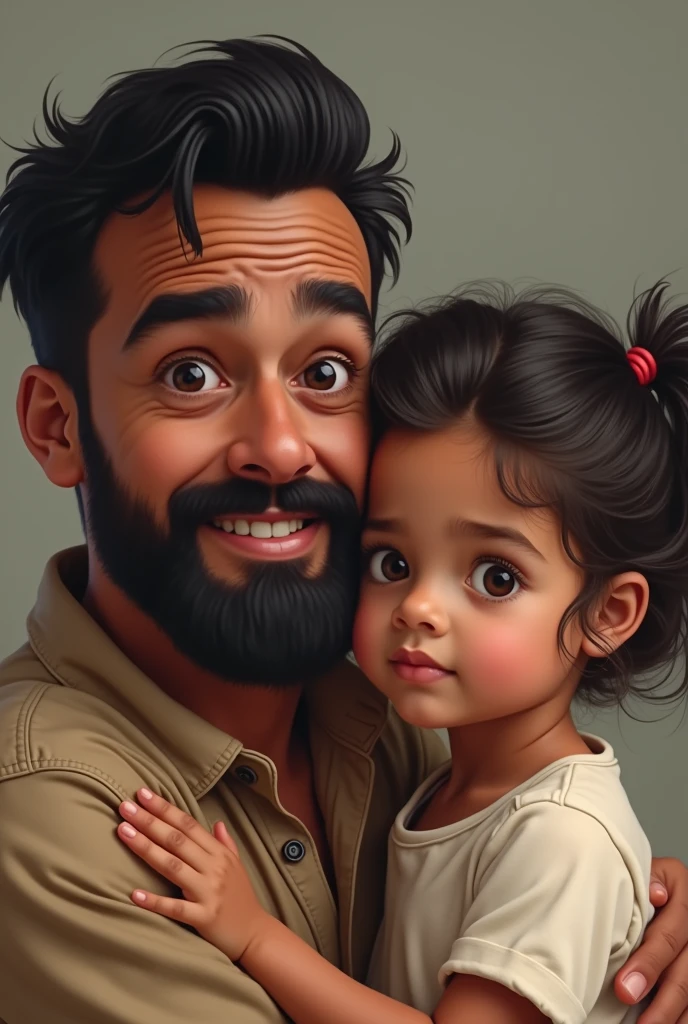 Father with beard and black hair with his youngest daughter with black hair