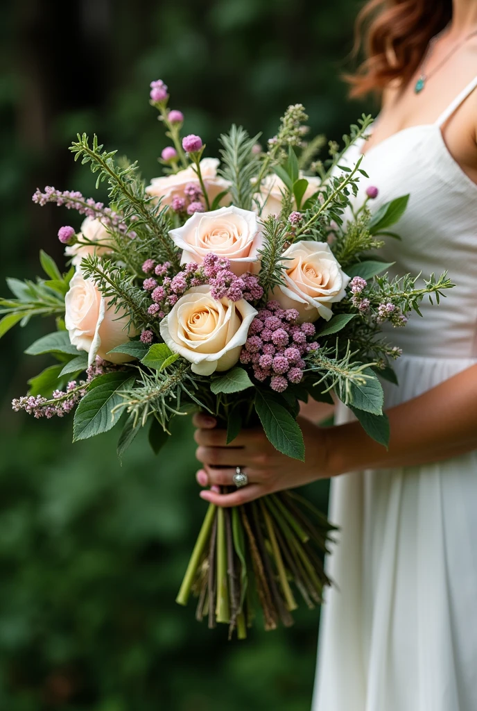A wedding bouquet with herbs can be a charming and symbolic choice.. Here are some herbs that, beyond lavender, can be included in the bouquet, each with its own meaning:
1. **Rosemon**: Symbolizes remembrance, fidelity and happiness in marriage.
2. **Basil**: Represents good luck, protection and lasting love.
3. **Thyme**: It is associated with courage, strength and purification.
4. **sage**: Symbolizes wisdom, longevity and blessing.
5. **Mint**: Represents virtue, protection and tranquility.
6. **rue**: Known for warding off evil and bringing protection, it is a herb of blessings.
7. **Rose of Jericho**: Represents renewal, prosperity and resilience.
These herbs, in addition to providing a pleasant aroma, bring with them symbolism that can further enrich the meaning of the bouquet.