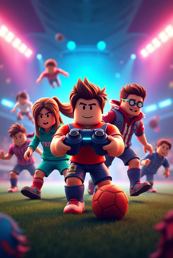 create an image for a gaming channel on YouTube.
gaming: Roblox, free fire, stumble guys e futebol