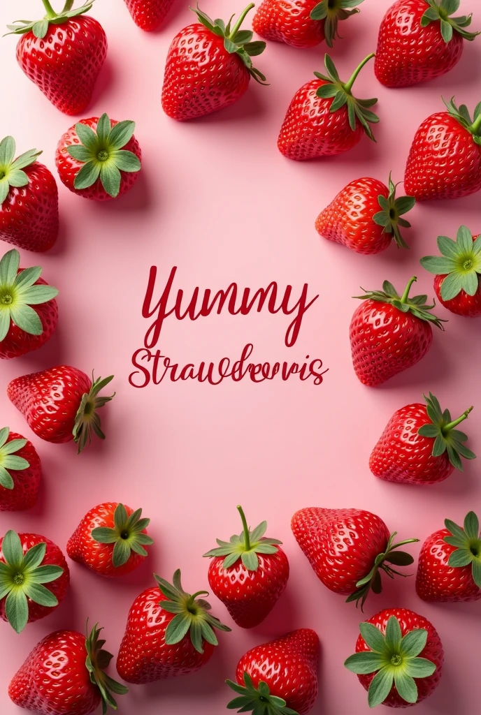 A business card selling strawberries with the following name Yummy strawberries, that has a pink background with strawberries, with the information of tel 3158302899 and WhatsApp 3158302899