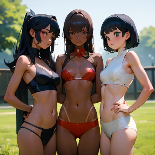 3 girls with different tans
