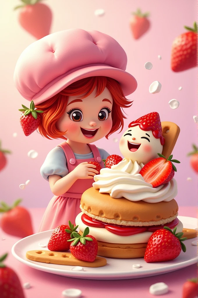 Strawberry Shortcake with a wafer and a laughing dessert