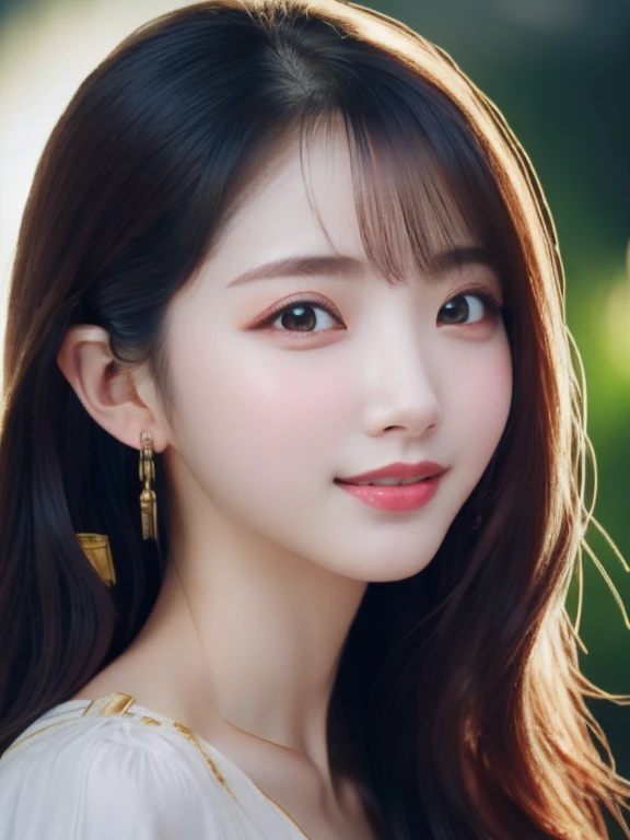 ((photoRealistic:1.3)),((Super detailed)),((sharp:1.5)),1 Female,28 years old, alone, Black Hair, Long Hair, original, Realistic, View your viewers, Upper Body, shirt, white shirt,lips, Brown Hair, parted lips, photo-referenced, Real Life, Simple Background, No makeup, pink lips, Blue background, Gray background, Super Breasts,Look to the side, lipstick, dress,Shadow, Parted bangs.((8k)),((Upper Body)),((thin)),Wearing a white blouse