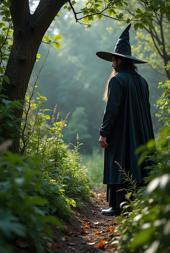Man entering a witch's garden who discovers him stealing vegetables for his wife