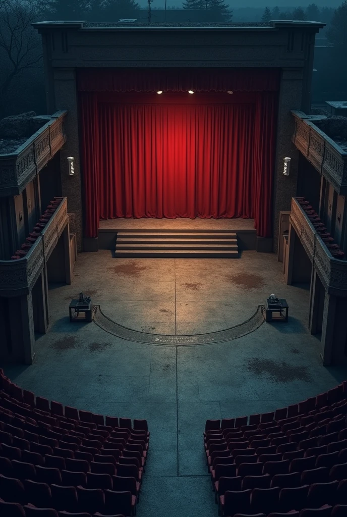 theater map, current modern theme, seen from above, role-playing game, empty location, nighttime environment,