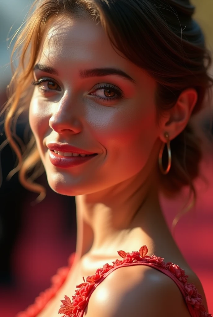 ((The contrast of light and shadow makes the subject appear three-dimensional)), (Showing 1 woman, 24-years-old, Famous actress, confidently walks on the red carpet, Film Awards Ceremony), View your viewers, (Ultra-fine digital art)\, Photorealistic realism 16K quality: (eye: Vibrant): {((Realistic perfectly circular and super absurd detail [eye: brown: 1.4]), Ultra-stunning quality and resolution)}, ((the most absurd quality perfect eye:1.2)), ((super beautiful cute sharp-face)), (明るいgreen白いface色), ((clear no blur and sharp perfect round Detailed pupils)), Perfect hands: [(Normal hand, Five fingers)], face: [(beautifulface)],(ultra detailed eye), 細かく描かれたface,finely quality eye,(tired and sleepy and satisfied:0.0), ((Femaleeyeのクローズアップ) Digital Rendering), realistic eye, perfect round eye, Detailed pupils, (brown_eye:1.28),break,Detailed lips:1.3,pink_compensate:1.3, length_green_eyeliner:1.35, (red_lipstick:1.32),Perfect darkness_eyehadows:1.35, Female, (super detailed compensate on eye:1.3), iridescent eye, with professional compensate, Vibrant eye:1.2, (Detailed nose:1.2), break, ((Happy,beautiful,Very detailed,きらめくeye,Black eyelashes,emotional expression,Very happy)), ((笑face, 喜びのface)), (Perfect composition), Depth of written boundary, Cinematic Light, Lens flare, Digital SLR, Top quality soft lighting, sharp focus captured by Fujifilm XT3, 5 ....6, In dramatic lighting, dry skin, Highest Quality Real Texture Skins, (Woman with velvety skin:1.3), (Highest quality realistic hair), (Blonde(Waved, Behind the ears:1.22), Super detailed:1.25), (Firm, large, ample breasts), (slim and muscular body), She is the epitome of beauty and charm., ((Breathtaking, Silk Dolce & Gabbana.Floral Dress:1.3)), Well-crafted and elegant fashion:1.28), Floral Couture, (Clothing made of silk and flowers:1.3), 3/5 length, ((彼女のfaceのクローズアップ:1.33))