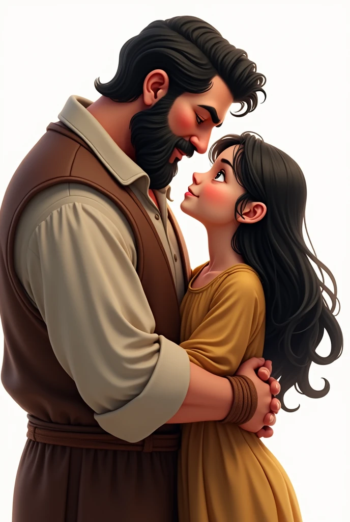 A father with his daughter
The father has black hair and beard
The youngest daughter has black hair
White background
Design