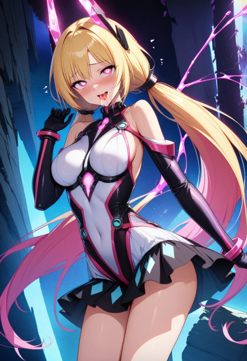 (masterpiece),(Highest quality),(Very detailed),(Best illustrations),(Best Shadow),(Absurd),(Detailed Background),(so beautiful), 16K, 8k,(Best illustrations),(Best Shadow), (so beautiful)Angela Balzac, Angela Balzac outfit, One person, One personで, curve, , Very long hair, , blonde, , Fluorescent pink eyes, Expelled from Paradise, , , Eye motility disorders, Low twin tails, Perfect figure, Heart-shaped pupils, , , front leg pose, arched back, , , orgasm, Afterglow, Sexy smile, , Star-shaped hair fastening, Wire Headgear, , , , , Sexy posture, Dynamic pose, , squint, Roll your eyes, , Watery eye, , , , , , Saliva trace, , Glowing Skin, Taking illegal drugs, , Torogao, Ahegao, break, , Dramatic lighting, Psychedelic Background, Clear liquid, , night, , Hypnosis topic, Torrent of Light, mysterious, Voice of the Heart,