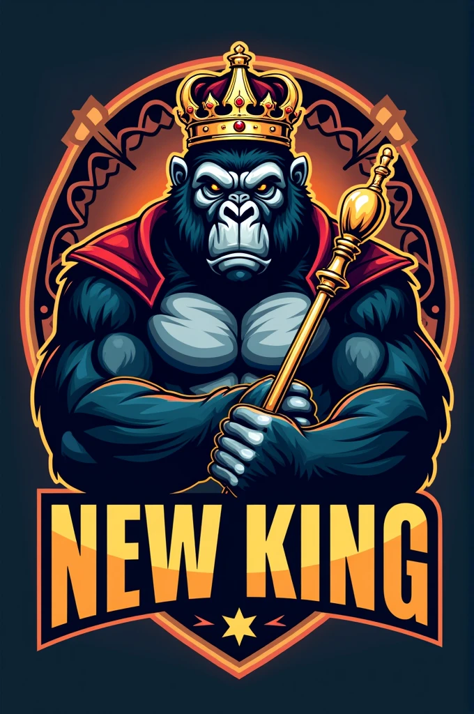 Create a football team crest "New King" adding a gorilla as king 