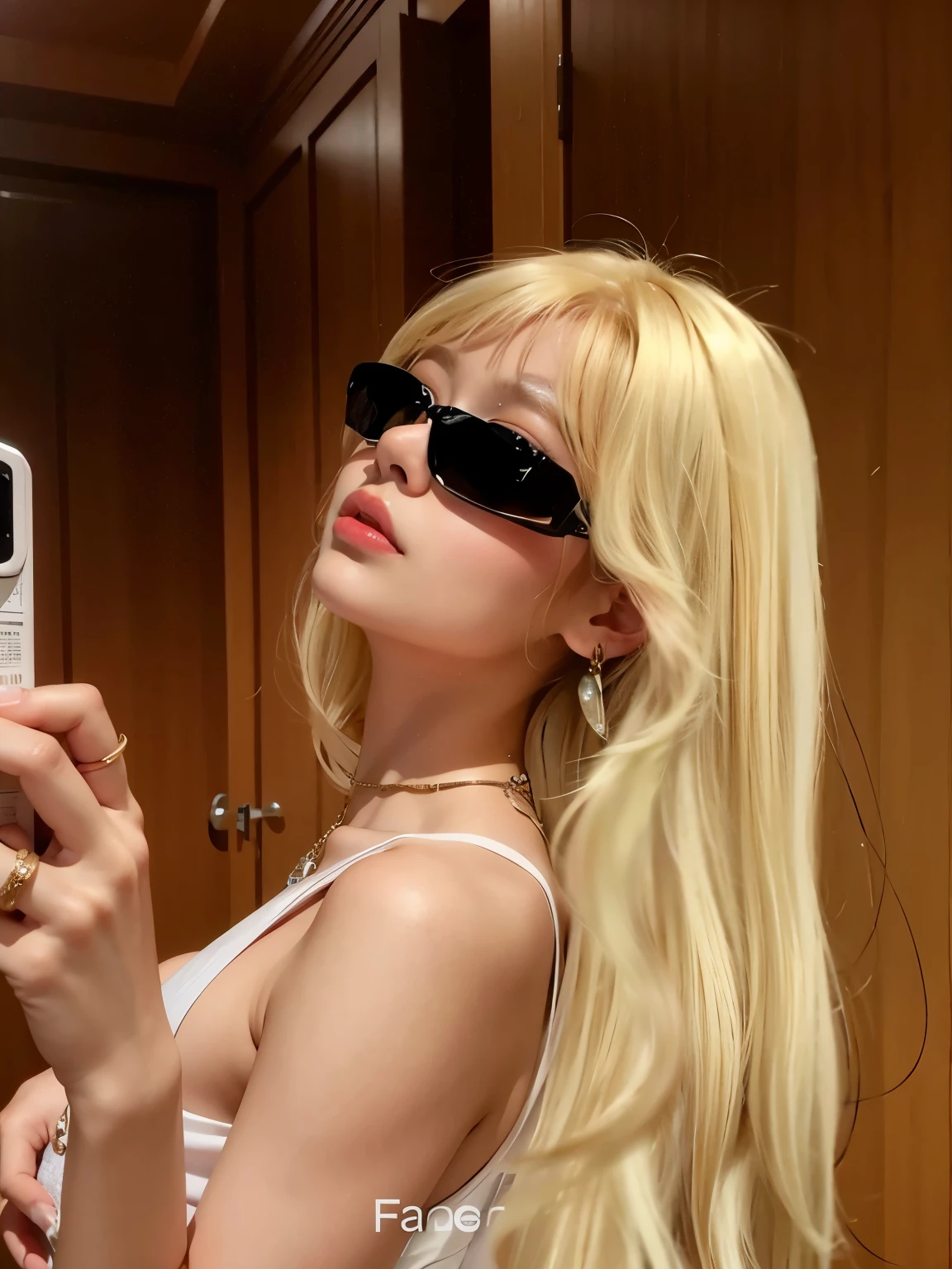 Blonde woman with sunglasses posing in a hotel room, com cabelos longos brancos, com longos cabelos brancos, longos cabelos brancos e franja, branco hime corte penteado, pale milky white porcelain skin, cabelos lisos longos e brancos, coreana, com longos cabelos loiros, Ulzzang, extremely pale blond hair, ava max, linda Delphine, com cabelos longos