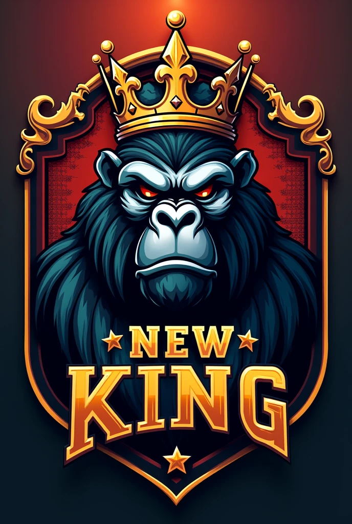 Create a football team crest "New King" adding a gorilla as king 