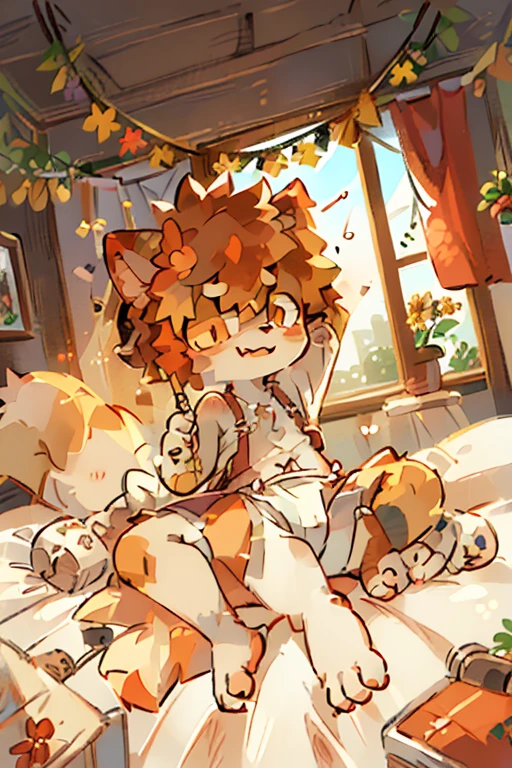 masterpiece,high quality,abstract res,number\(artwork\), From dagasi, Yes,Seizan,(Flower Charcoalo,Fluffy fur,character focus:1.1),Flower Charcoalo male cat,short hair,portrait , Bright eyes, panoramic, character focus.(Detailed background:0.7), 独奏, hairy, hairy male, Male focus, Masterpiece of time,high quality,abstract res,number\(artwork\), From dagasi, Yes,Seizan,(Flower Charcoalo,Fluffy fur,character focus:1.1),Human male fox,Bright eyes, panoramic, character focus.(Detailed background:0.6), 独奏, hairy, hairy male, Male focus, Flower Charcoal,(whole bodyhairy, Hairy tail)fur,A five-year-old boy,cute,Hip bulge,Toddleery red pupils,A tail with a white tip,The ends of the limbs are white,Cute meat pads,Claw,cute boys,The ear tips are orange,Big hairy ears,Hairy big tail,whole body,Reasonable composition,Brown cloth bag,In the bedroom,Children's nightwear,White loincloth,Slightly reddened,Dress coolly,Golden short hair,White lingerie,Pale yellow hair,Lying on the bed,Sleepy,Cross your legs towards the camera,Spread your legs,Creamy white shorts,Creamy white short-sleeved pajamas。