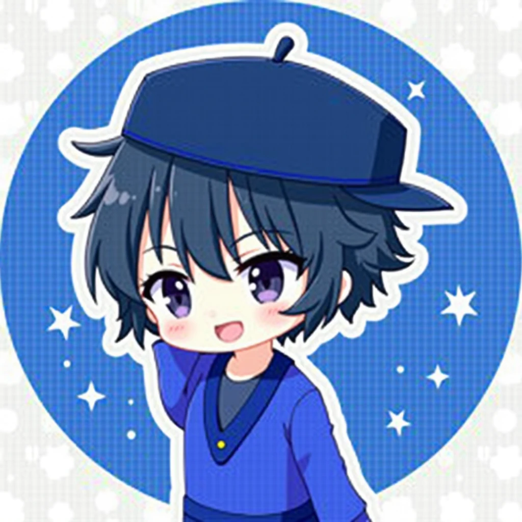 Black hair, cute style, same hat as pictured