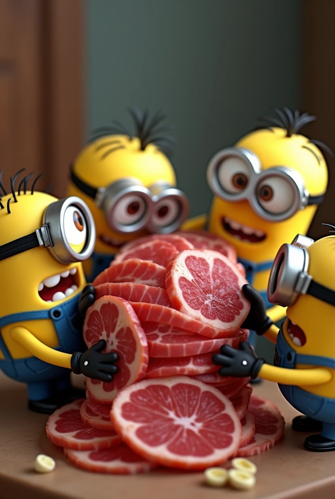 Minions holding a sliced cold cut