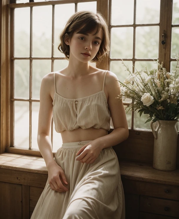 Sophia Lillis,beautiful, Soft belly, elegant, Open your mouth, Portraiture , Long braids,whole body 、beautifulビーチ、Relaxed atmosphere、mysterious、Soft natural light、Old film photography、beautiful大きなタコ、Rich and deep colours、Color photography、summer、holiday、private photos