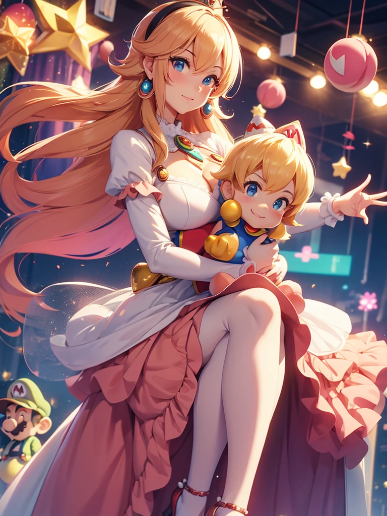 Super Mario, Peach in the middle of the picture, background white