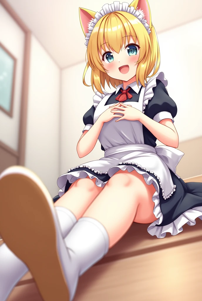 ((Highest quality)), masterpiece, ((detailed)),Nero-chan,Shota,crossdresser,Masturbation,((Small penis)),((Ejaculate:1.5)),(futanari),Pee,blonde,Grin,Ahegao