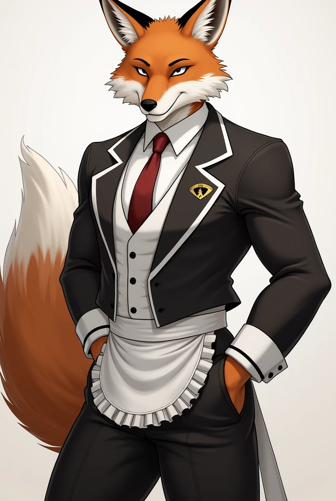fox, man, muscular, maid outfit, anime, duster, realistic