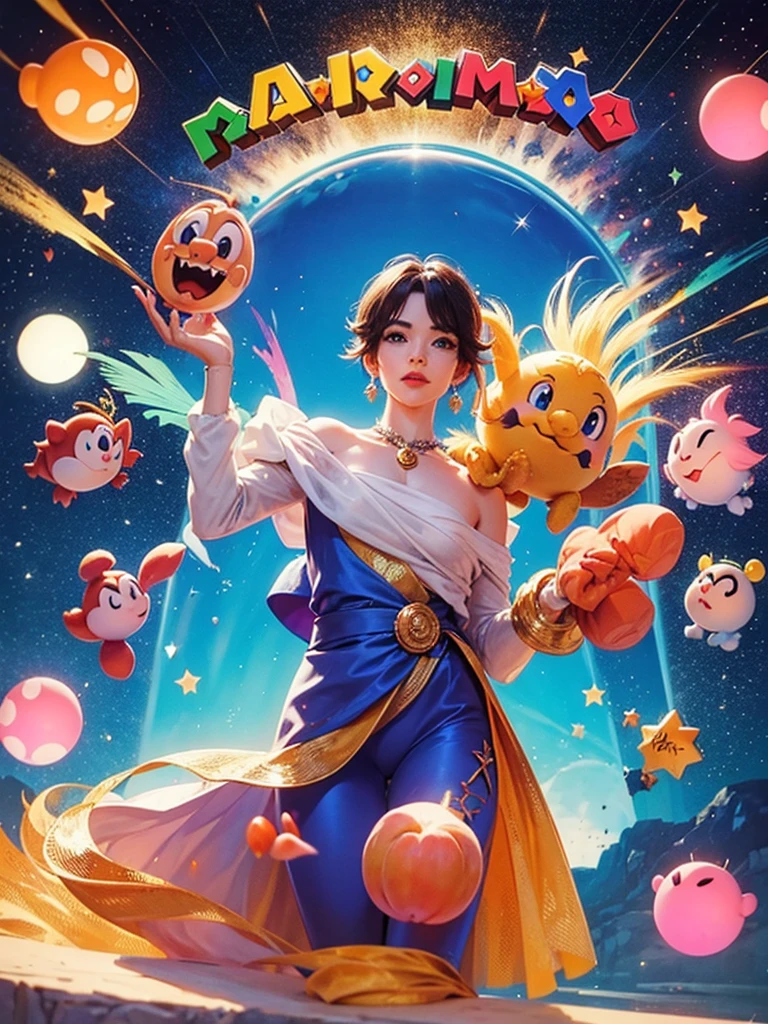 Super Mario, Peach in the middle of the picture, background white
