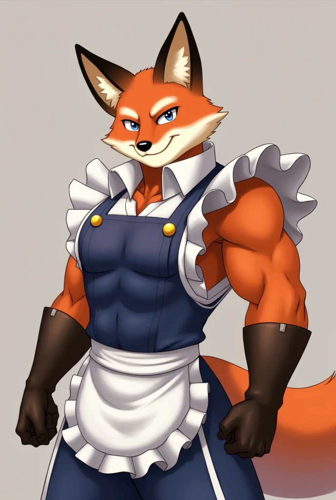 fox, man, muscular, maid outfit, anime