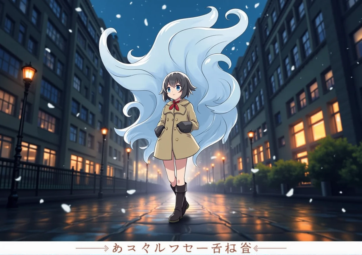 rain、moonlight、coat、girl、Fluttering Hair