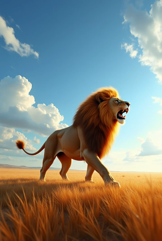 Lion roaring on the horizon 

