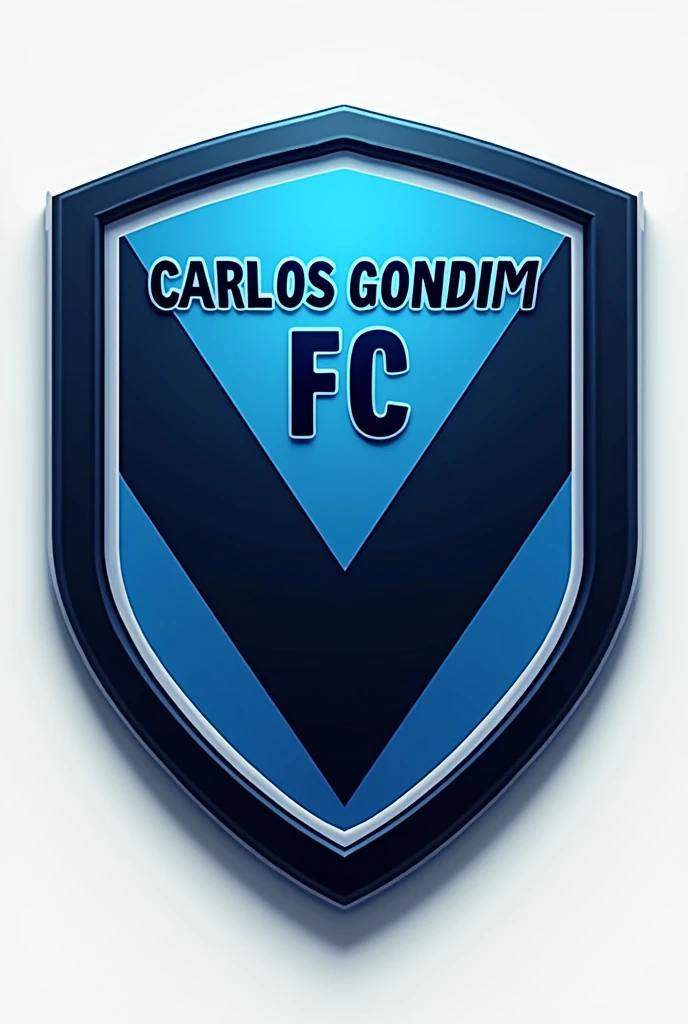 Create a football shield in the shape of a rounded triangle, with black and blue colors with the name Carlos Gondim FC

