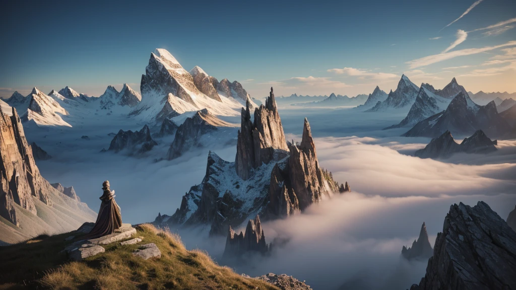 There is a book opened on the mountain,Two children standing on the book, Complex and epic composition, fantasy book illustration, Best selection on Adobe Stock, Illustrations, in a scenic background, fantasy book, Widescreen screenshot, Beautiful landscape rendering, view, Absolutely outstanding image, storybook wide shot :: HD, 3D rendering and matte