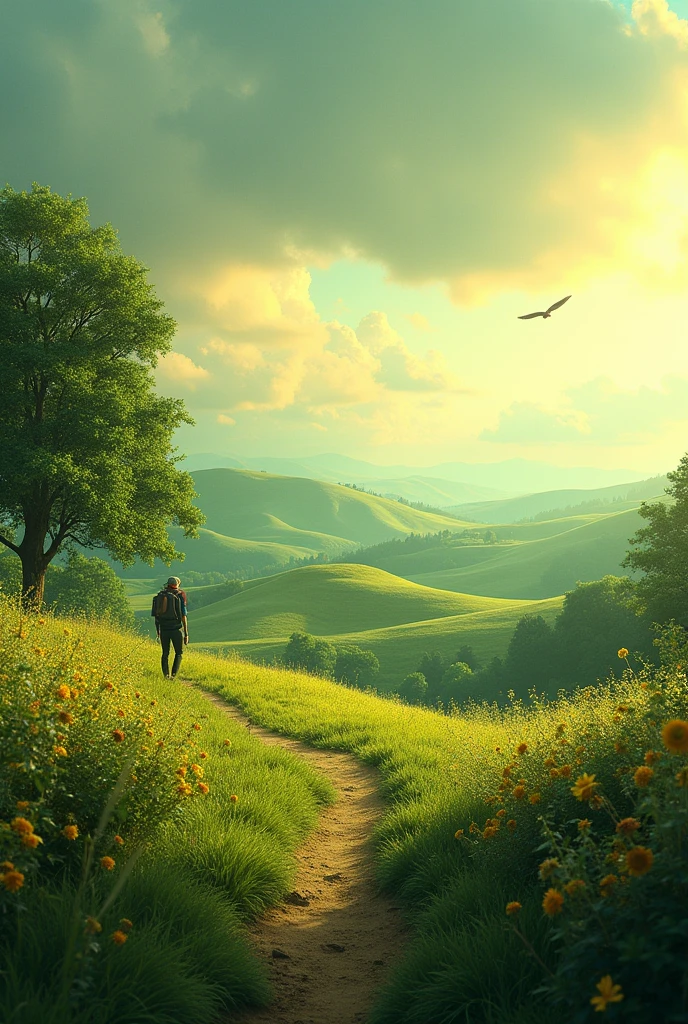 Please make a landscape that looks friendly, but that makes you distrust him