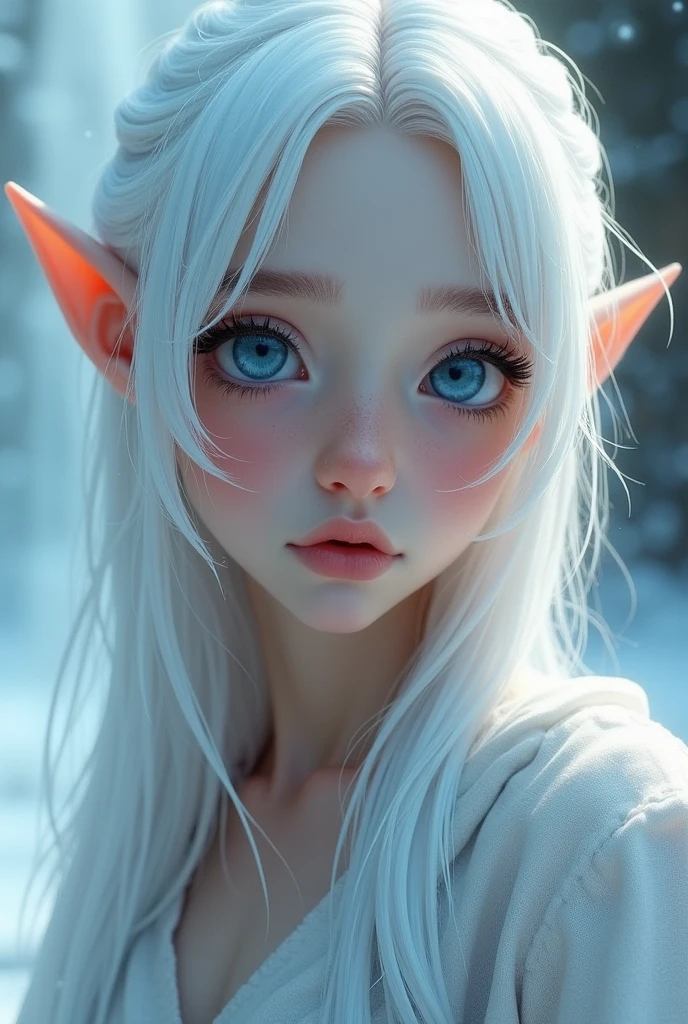 1 elf girl, white hair and blue eyes, well detailed luminous skin ...