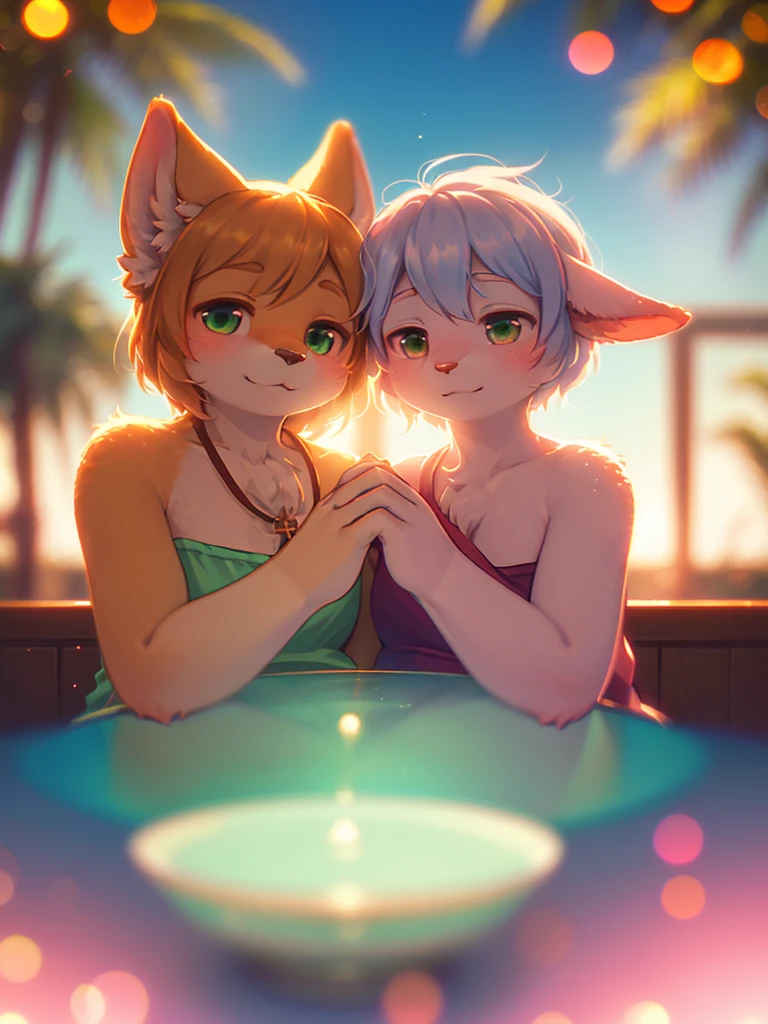 (2girls:1.2, duo:1.1), nsfw, (furry:1.2), (anthro:1.2), brown leopard, arctix fox, (fluffy:1.1), (anthro:1.2), (snout:1.2), short hair, large breasts, (multicolored hair:1.2, black hair | purple hair), (gynomorph:1.4), (shy:1.2, blush:1.5, smile:1.1), (:1.1), upshot view, snow, winter, public hotspring