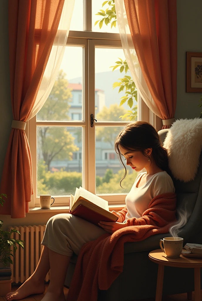 Cozy reading by window side
