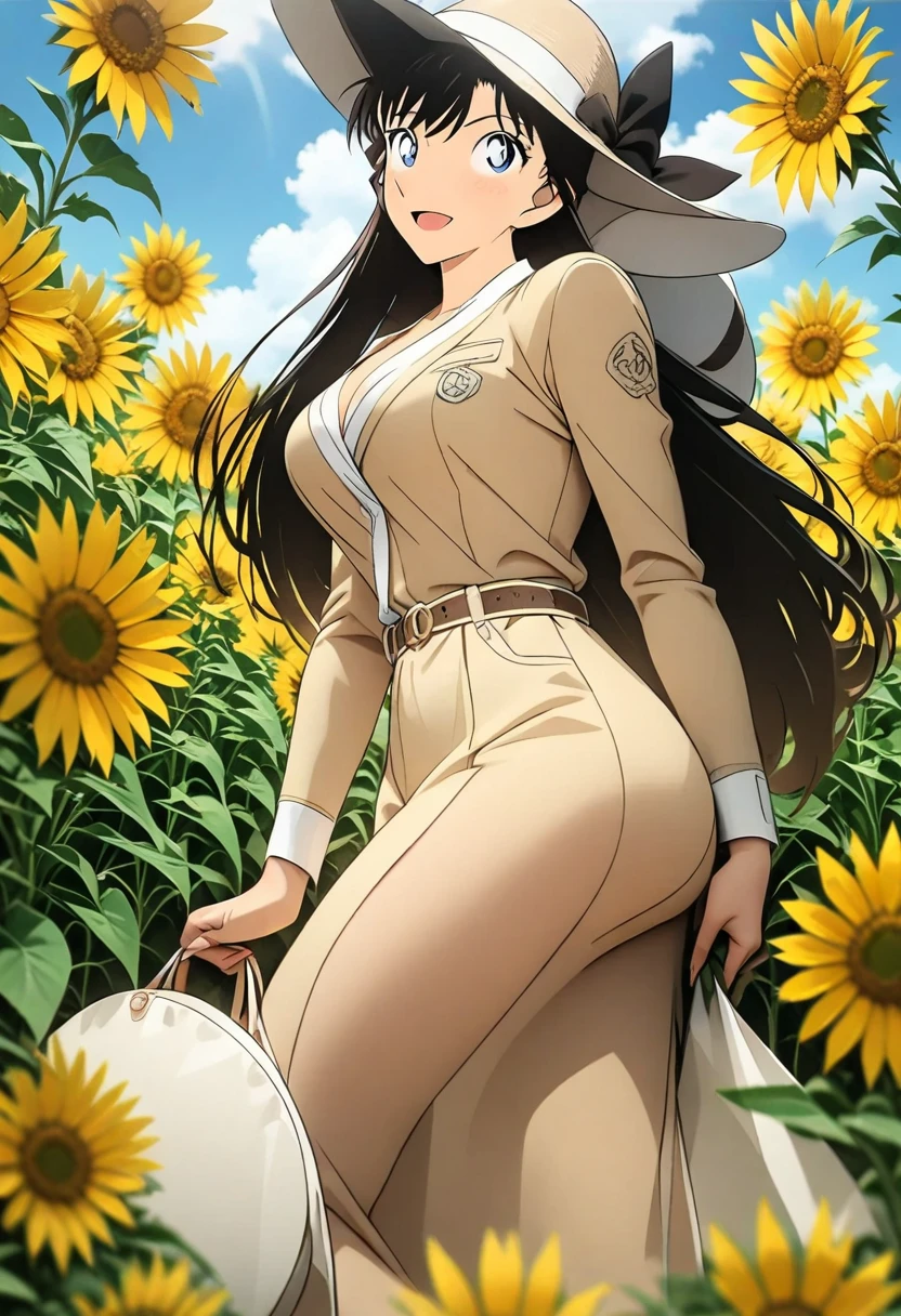 (black, Brown jacket, Lady hat：1.3），beautiful girl， full body，Perfect figure, Black Hair, Long hair, （Japanese cartoons, , Ultra HD, masterpiece, precise, Anatomically correct, Super Detail, Textured Skin, High Detail, high quality, The award-winning, best quality, high resolution, 8K：1.3）
