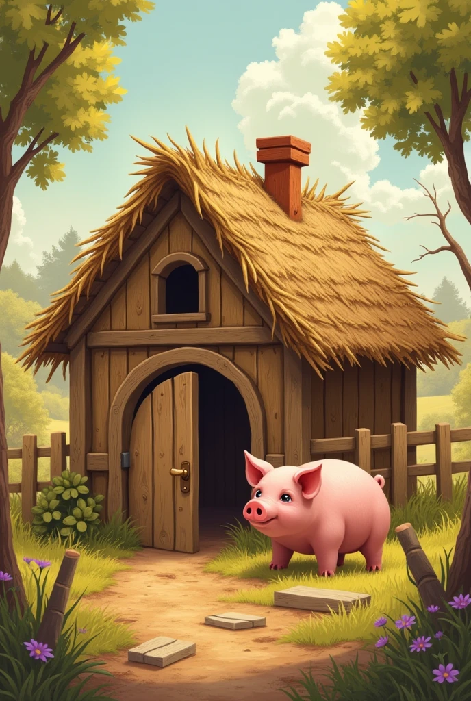 The Tale of a Little Pig, building a straw house