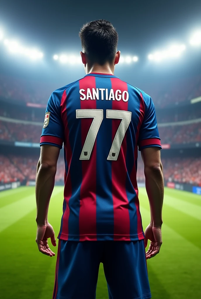 Give me a soccer jersey with the name Santiago and the number 77