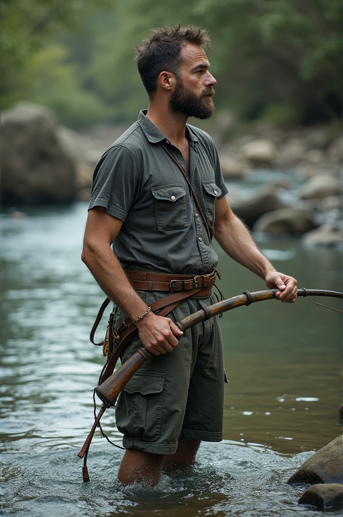 Realistic man in the river