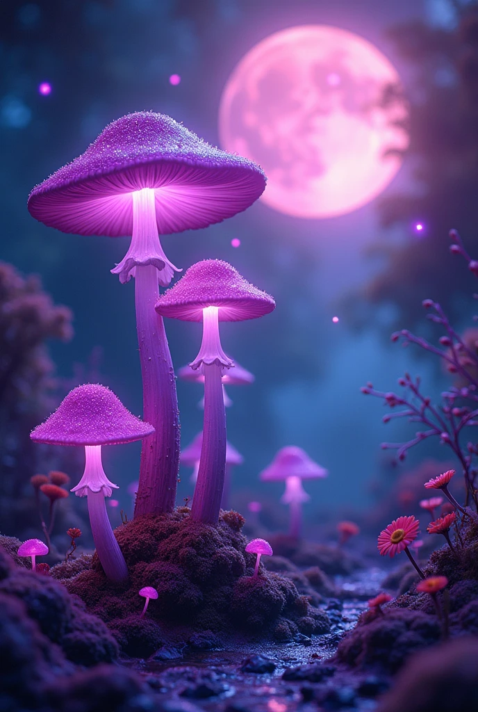 mobile background, toadstools, Neon full moon