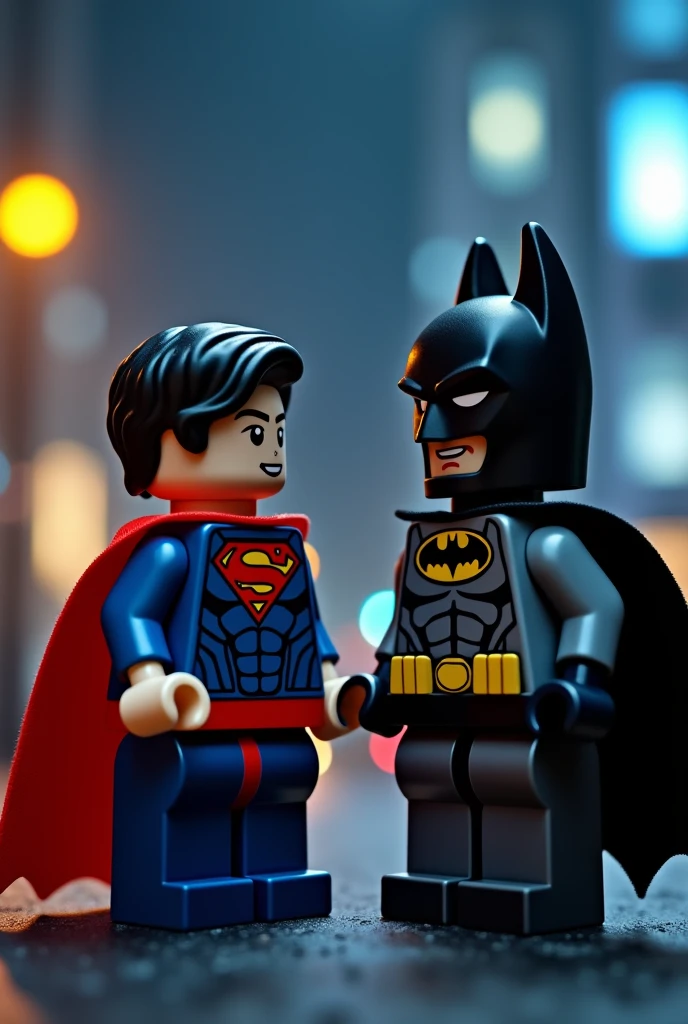 Superman and Batman in lego art, night