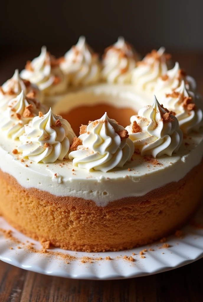 banoffe cake , cinnamon chips ,round ,circular ,whipped cream ,full picture ,best angle , cinnamon wood