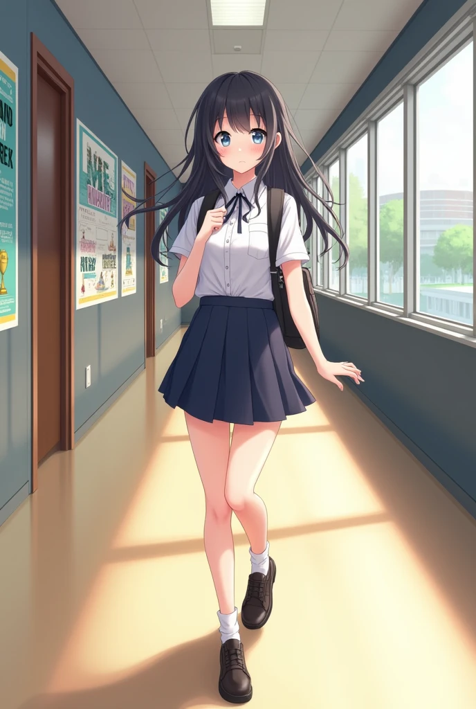 A student girl in a short skirt